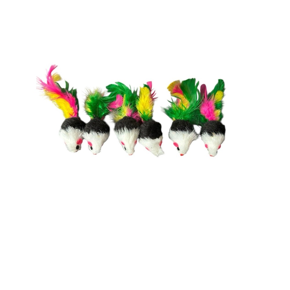 NEW lot of 6 cat toys mouse mice feathers